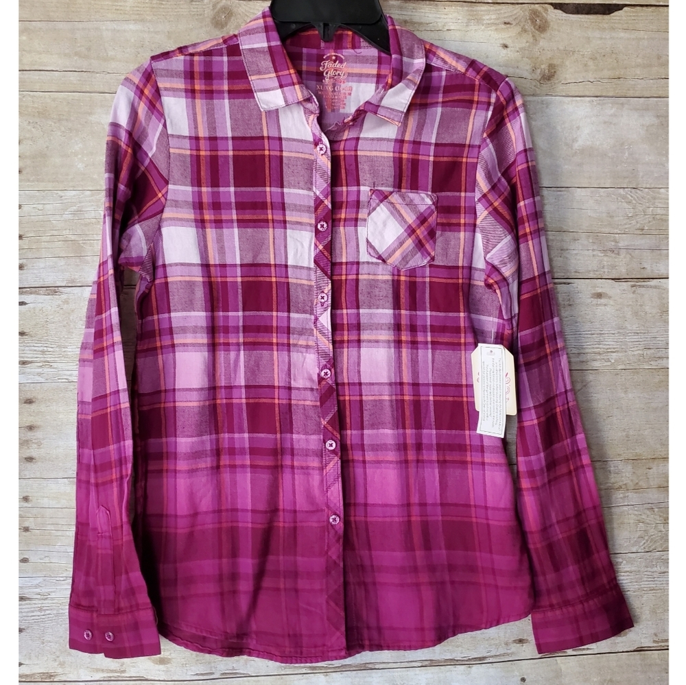Faded Glory Pink and Purple Button Up Shirt - NWT